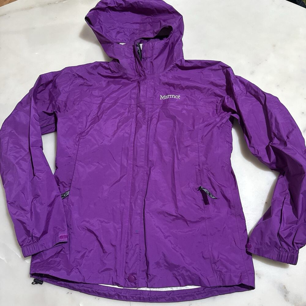 Marmot PreCip Women S Purple Hooded Full Zip Rain Coat Jacket Windbreaker Hiking